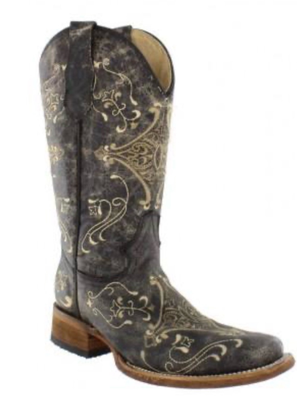 L5078 Circle G Ladies Cowgirl Boots Brown Crackle with Bone Embroidery 8